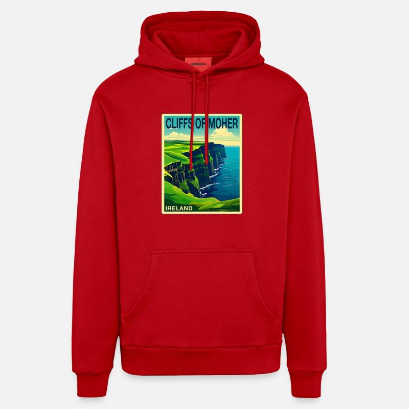 falaises de moher Irlande - Sweat à capuche bio décontracté fabriqué en UE - rouge