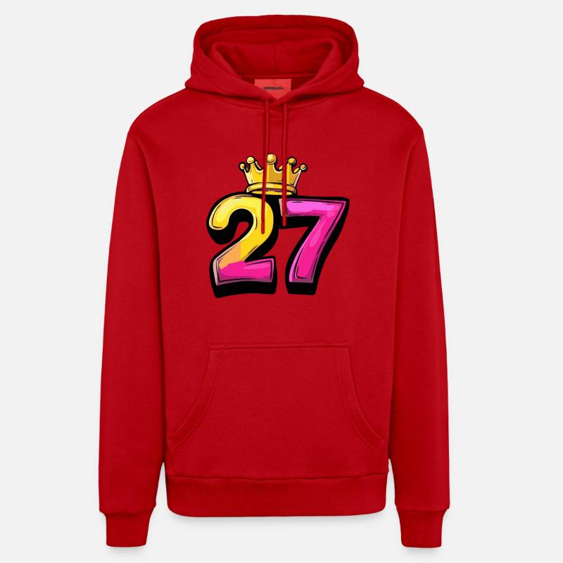 27 Nombre Couronne - Sweat à capuche bio décontracté fabriqué en UE - rouge