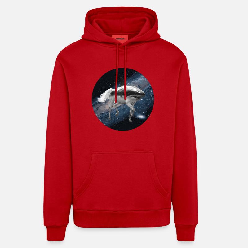 Cheval de requin dans l'espace - Sweat à capuche bio décontracté fabriqué en UE - rouge
