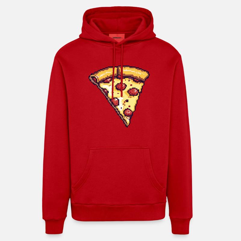 Icône pixel de pizza - Sweat à capuche bio décontracté fabriqué en UE - rouge