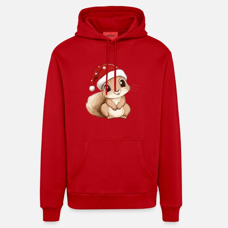 Écureuil Noël mignon Noël mignon - Sweat à capuche bio décontracté fabriqué en UE - rouge