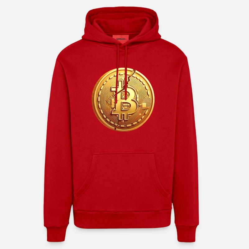Conception de pièce Bitcoin fissurée - Sweat à capuche bio décontracté fabriqué en UE - rouge