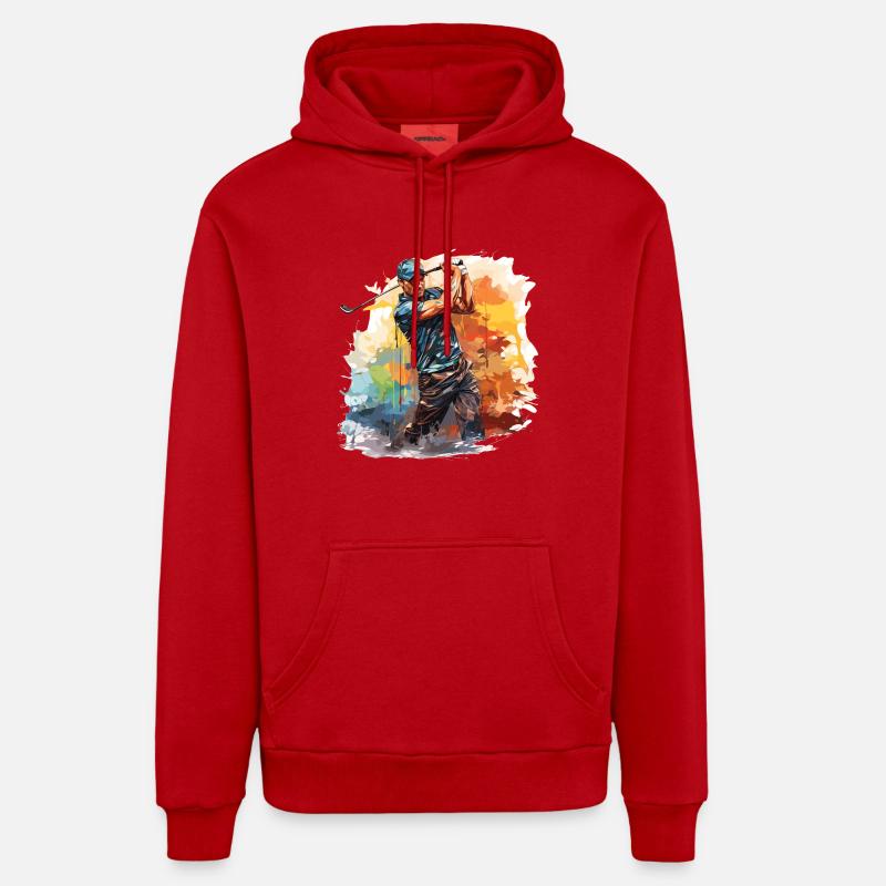 Joueur de golf - Illustration - Sweat à capuche bio décontracté fabriqué en UE - rouge