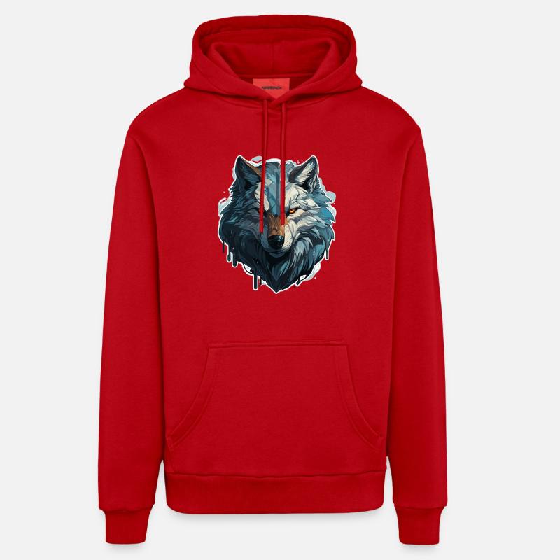 Loup - Illustration - Sweat à capuche bio décontracté fabriqué en UE - rouge