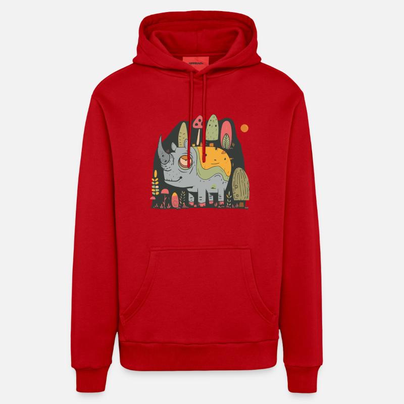 Rhinocéros fatigué | © M2-D2 - Sweat à capuche bio décontracté fabriqué en UE - rouge