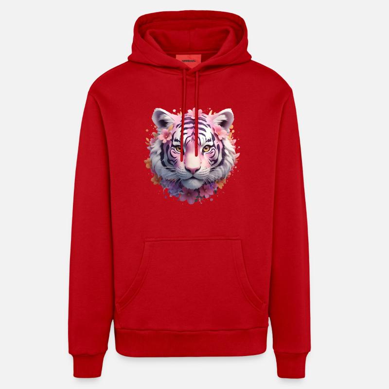 Tête de tigre - Sweat à capuche bio décontracté fabriqué en UE - rouge