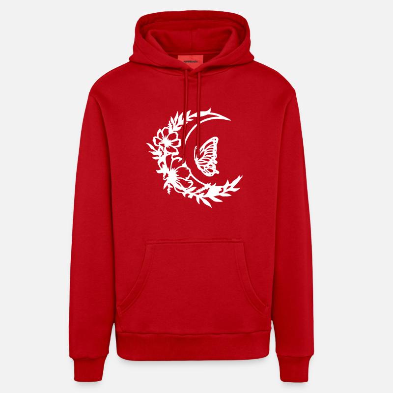 Fleurs de lune (blanc) - Sweat à capuche bio décontracté fabriqué en UE - rouge