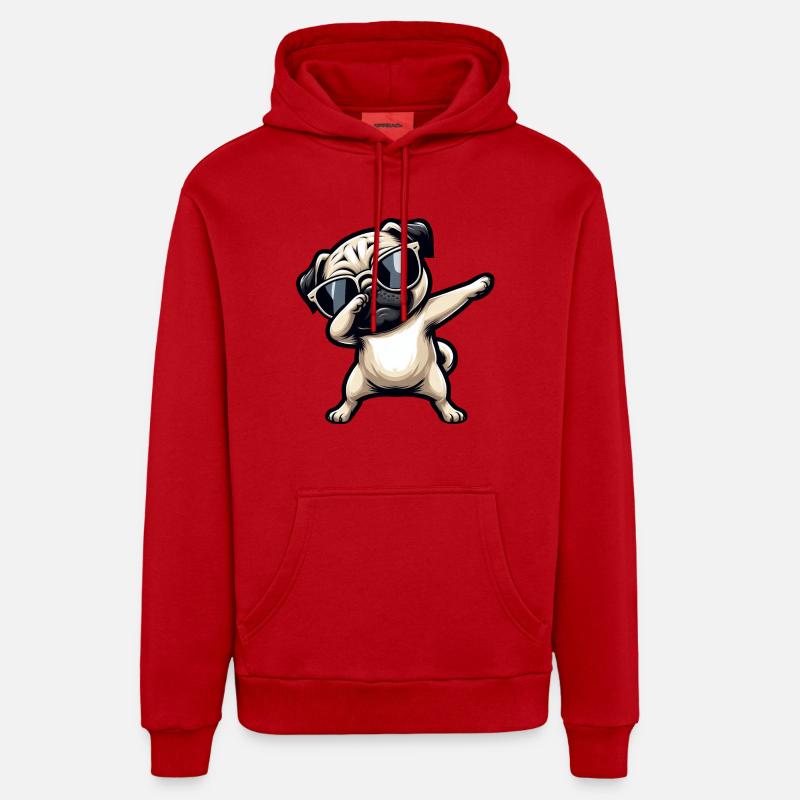 Hund Mops Cool Dab Dabbing - Organic Relaxed Hoodie Made in EU - Rot