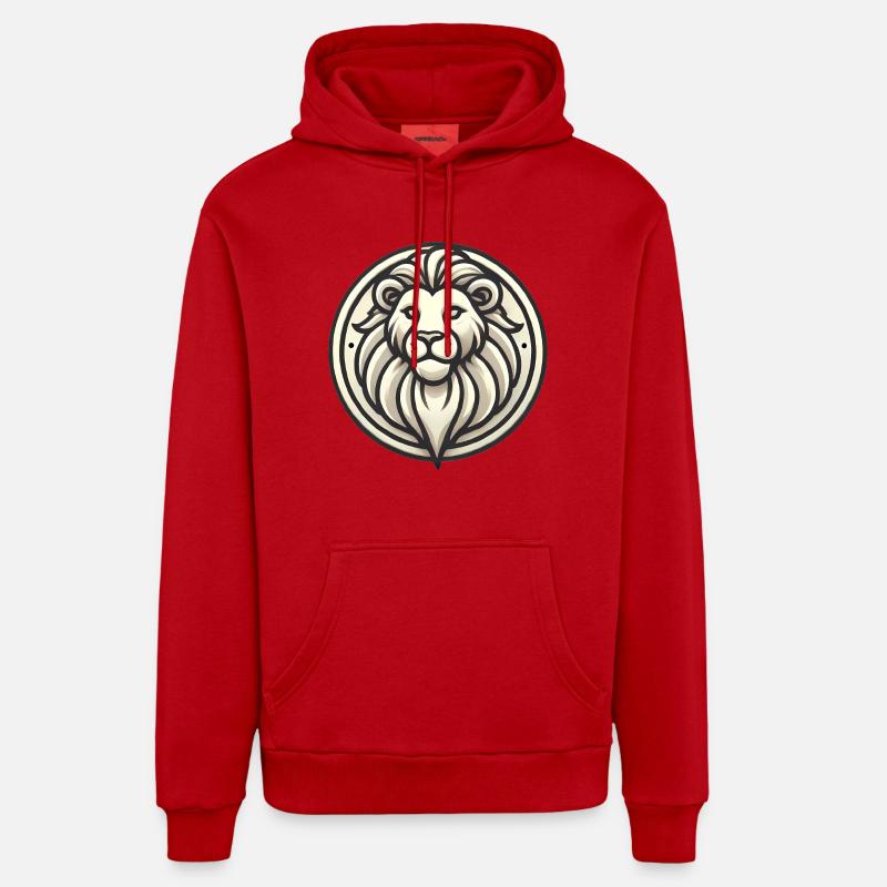 Conception d’insigne de lion stylisé - Sweat à capuche bio décontracté fabriqué en UE - rouge