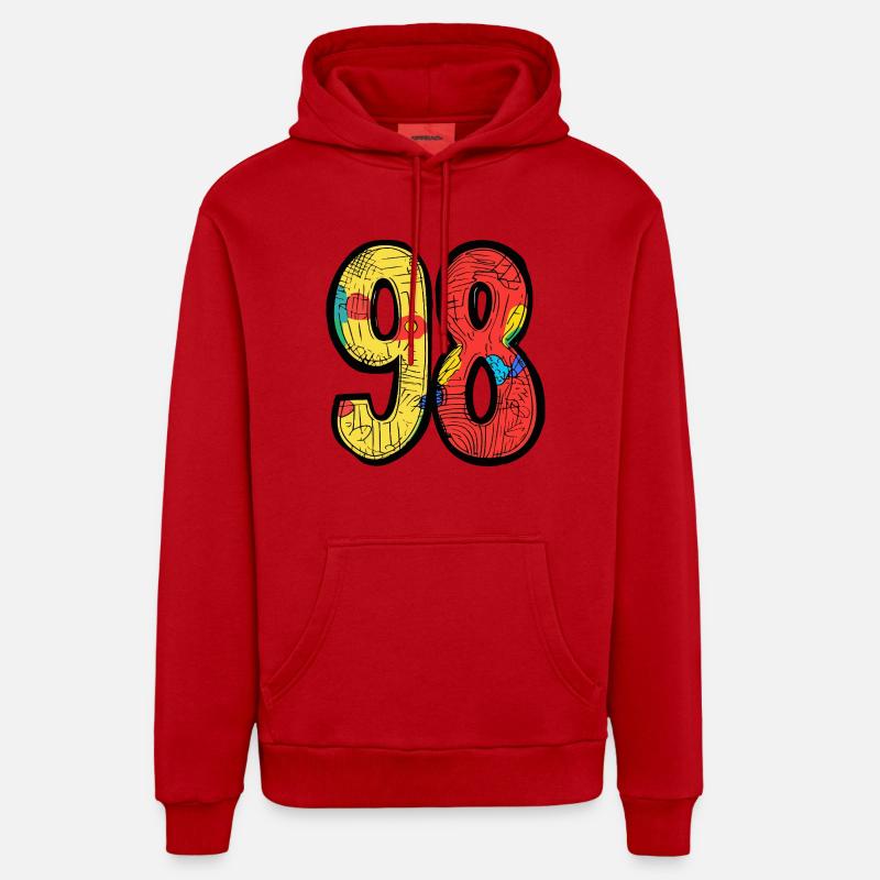 98 Symbole numérique - Sweat à capuche bio décontracté fabriqué en UE - rouge
