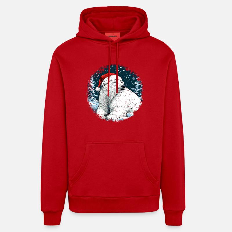 Ours polaire de Noël - Sweat à capuche bio décontracté fabriqué en UE - rouge