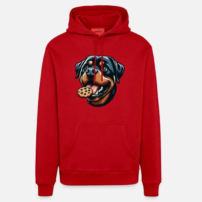 Rottweiler avec hamburger et biscuit - Sweat à capuche bio décontracté fabriqué en UE - rouge