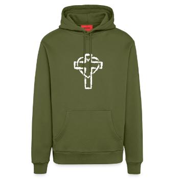 Croix symbole christianisme coeur amour - Sweat à capuche bio décontracté fabriqué en UE - MOSS GREEN - Devant