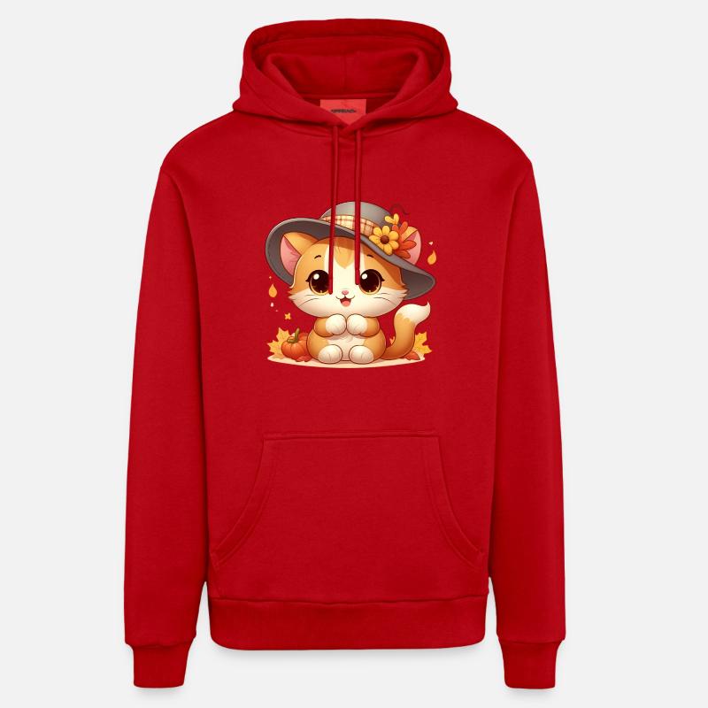 chat automne3 - Sweat à capuche bio décontracté fabriqué en UE - rouge
