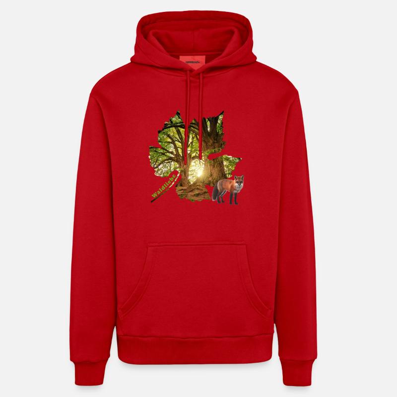 Forêt 48 avec renard - Sweat à capuche bio décontracté fabriqué en UE - rouge