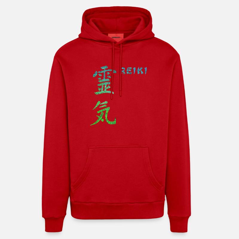 reiki japonais e 5 - Sweat à capuche bio décontracté fabriqué en UE - rouge