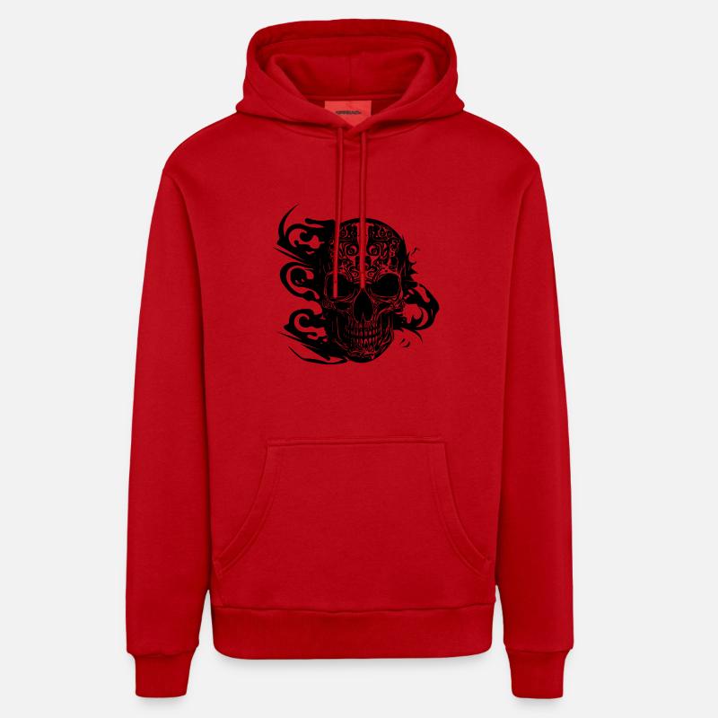 Crâne de tatouage souriant brûlant - Sweat à capuche bio décontracté fabriqué en UE - rouge
