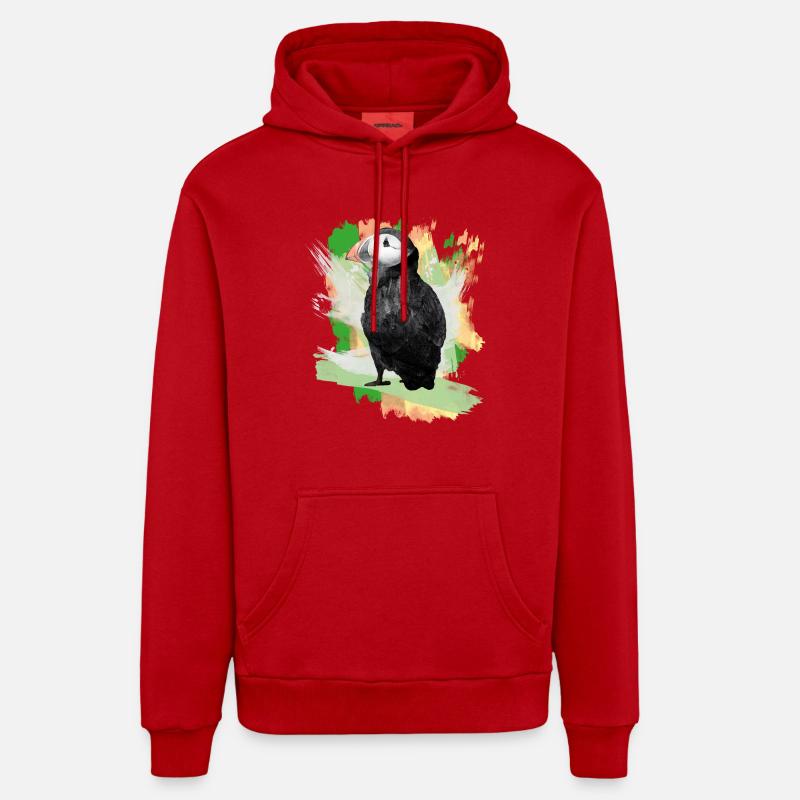 Macareux Graffiti - Sweat à capuche bio décontracté fabriqué en UE - rouge
