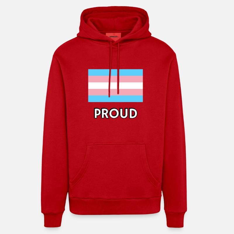 Drapeau trans PROUD - Sweat à capuche bio décontracté fabriqué en UE - rouge