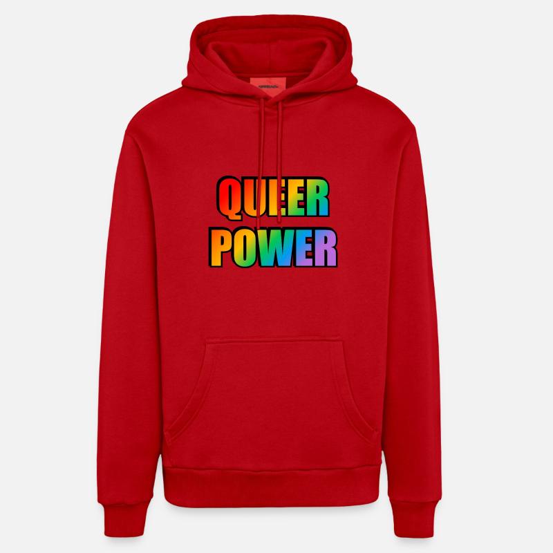 Queer Power Texte arc-en-ciel - Sweat à capuche bio décontracté fabriqué en UE - rouge