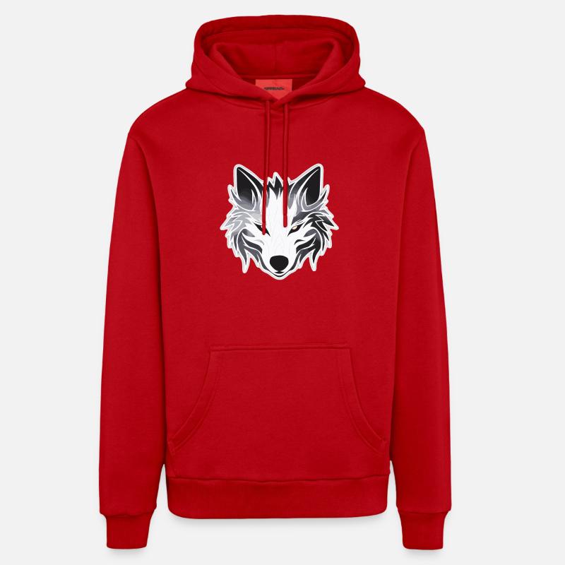 Loup - Illustration - Sweat à capuche bio décontracté fabriqué en UE - rouge