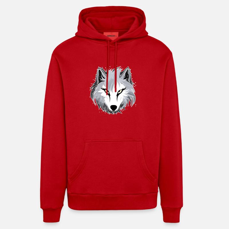 Loup - Illustration - Sweat à capuche bio décontracté fabriqué en UE - rouge