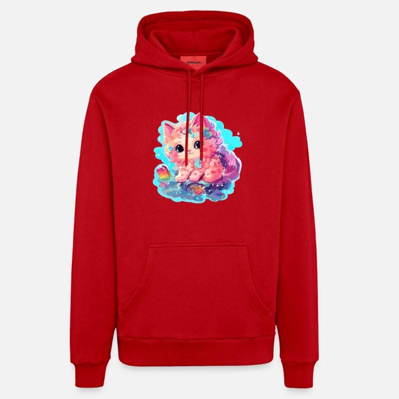 Chat - illustration - Sweat à capuche bio décontracté fabriqué en UE - rouge