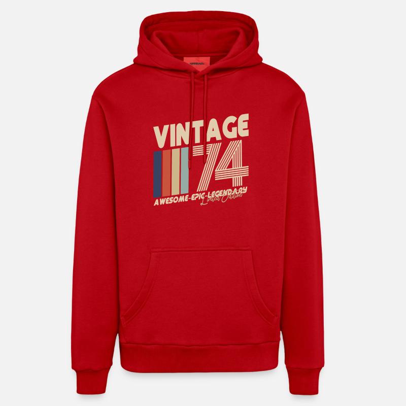1974 - Sweat à capuche bio décontracté fabriqué en UE - rouge