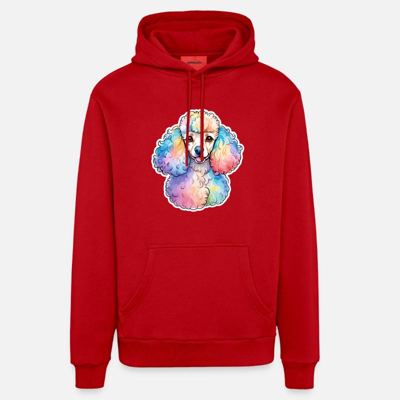 Caniche Aquarelles - Sweat à capuche bio décontracté fabriqué en UE - rouge