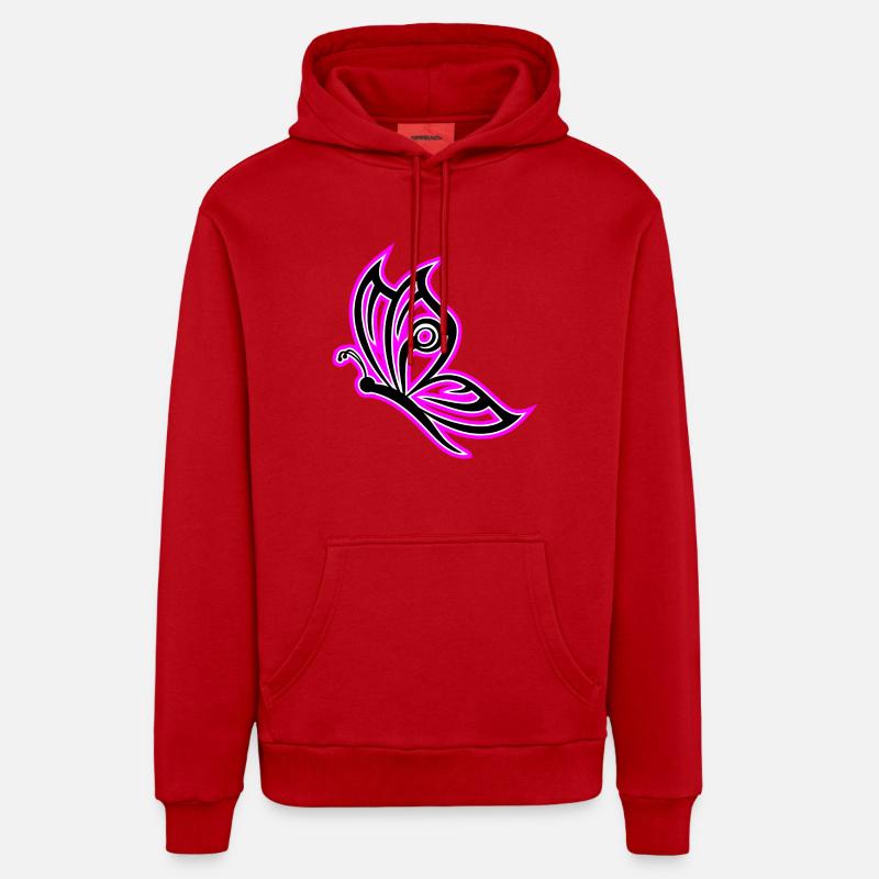 papillon rose - Sweat à capuche bio décontracté fabriqué en UE - rouge