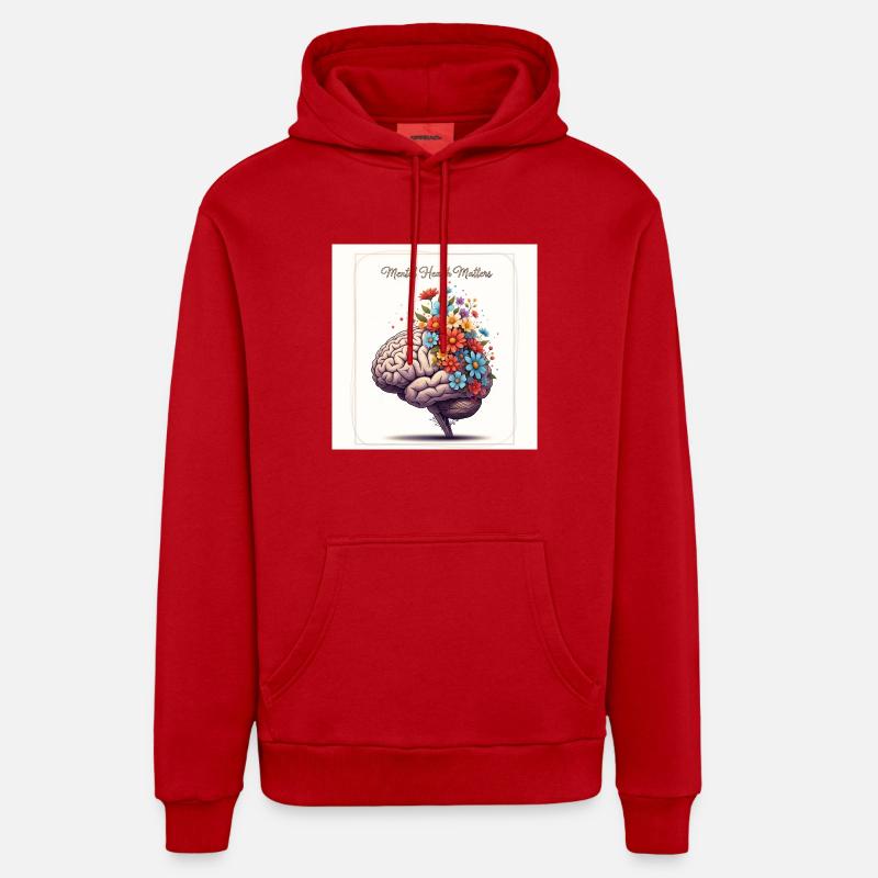 Brain Bloom: Mental Wellness Art - Sweat à capuche bio décontracté fabriqué en UE - rouge