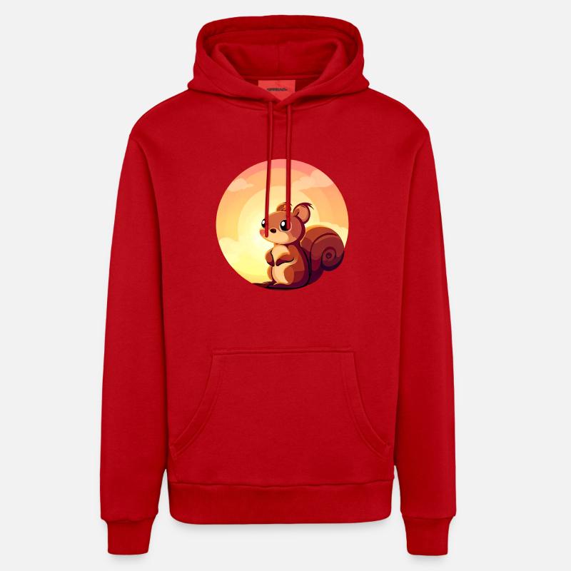 Squirrel Round Sunset Design - Sweat à capuche bio décontracté fabriqué en UE - rouge