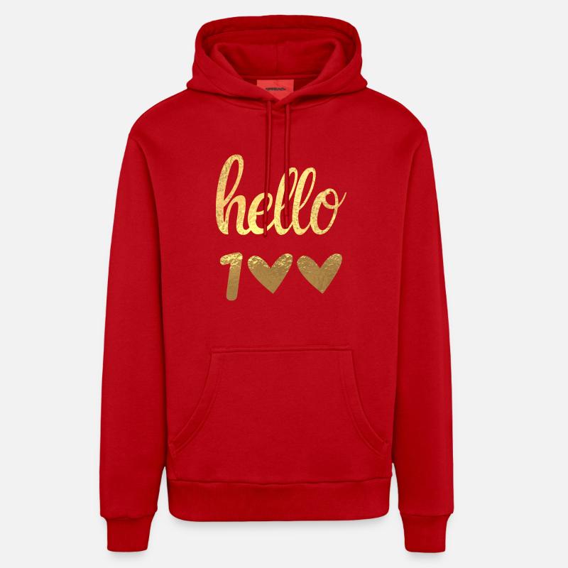 Hello 100 doré - Sweat à capuche bio décontracté fabriqué en UE - rouge