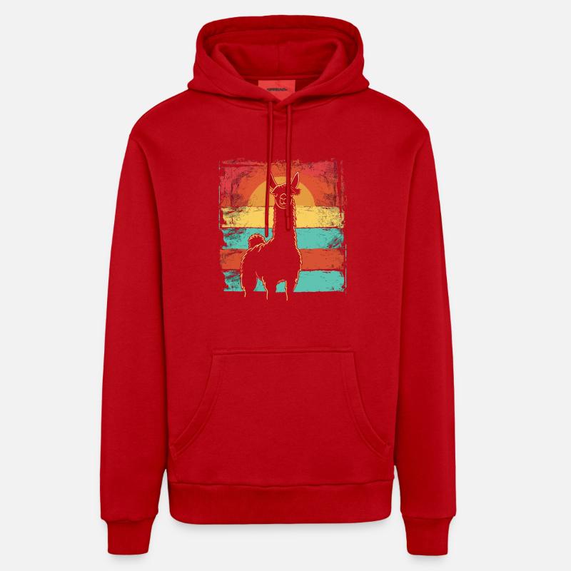 Lama Alpaga Vintage - Sweat à capuche bio décontracté fabriqué en UE - rouge