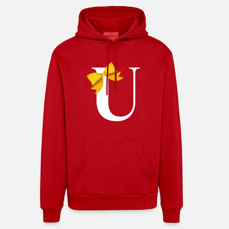 Lettre u nœud jaune - Sweat à capuche bio décontracté fabriqué en UE - rouge
