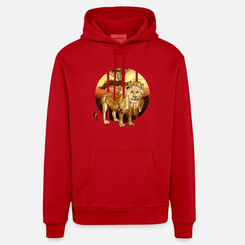 lion - Sweat à capuche bio décontracté fabriqué en UE - rouge