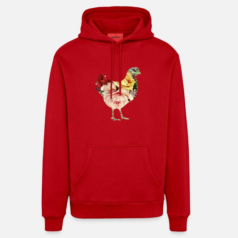 poulet fleur - Sweat à capuche bio décontracté fabriqué en UE - rouge
