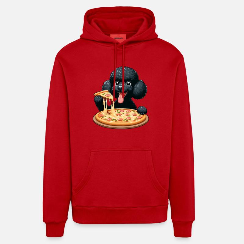 Caniche comique avec pizza - Sweat à capuche bio décontracté fabriqué en UE - rouge