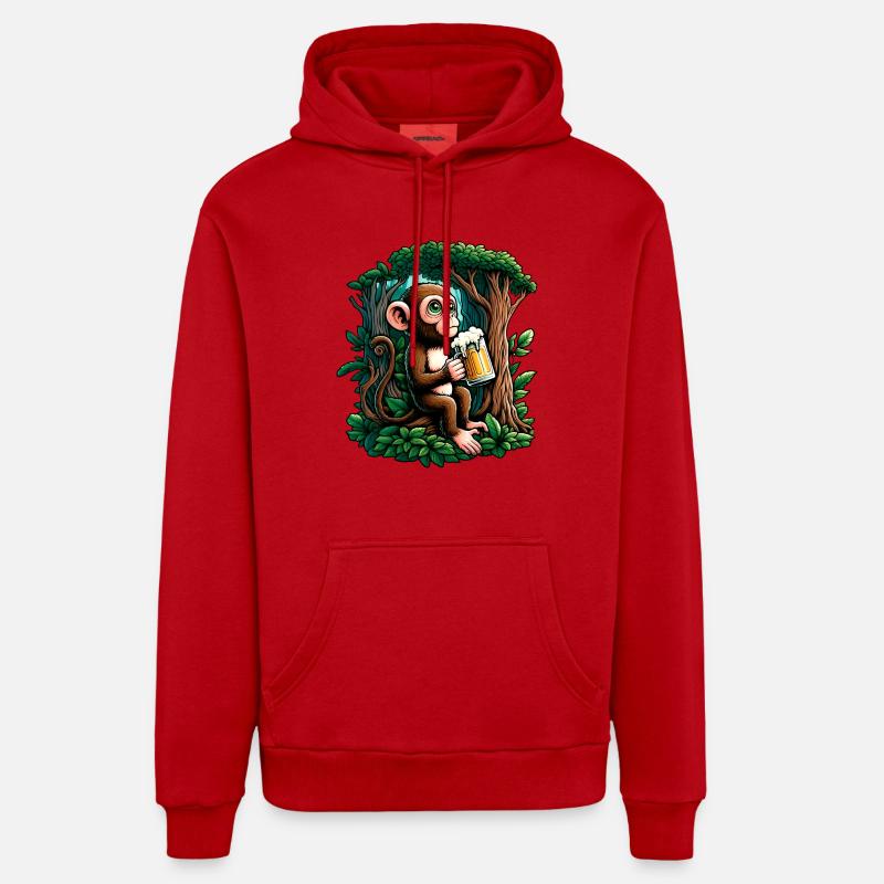 Singe Bière Décontracté - Sweat à capuche bio décontracté fabriqué en UE - rouge