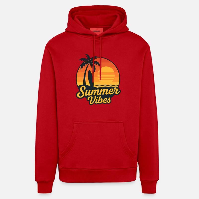 Summer Vibes – Ambiance surf rétro - Sweat à capuche bio décontracté fabriqué en UE - rouge