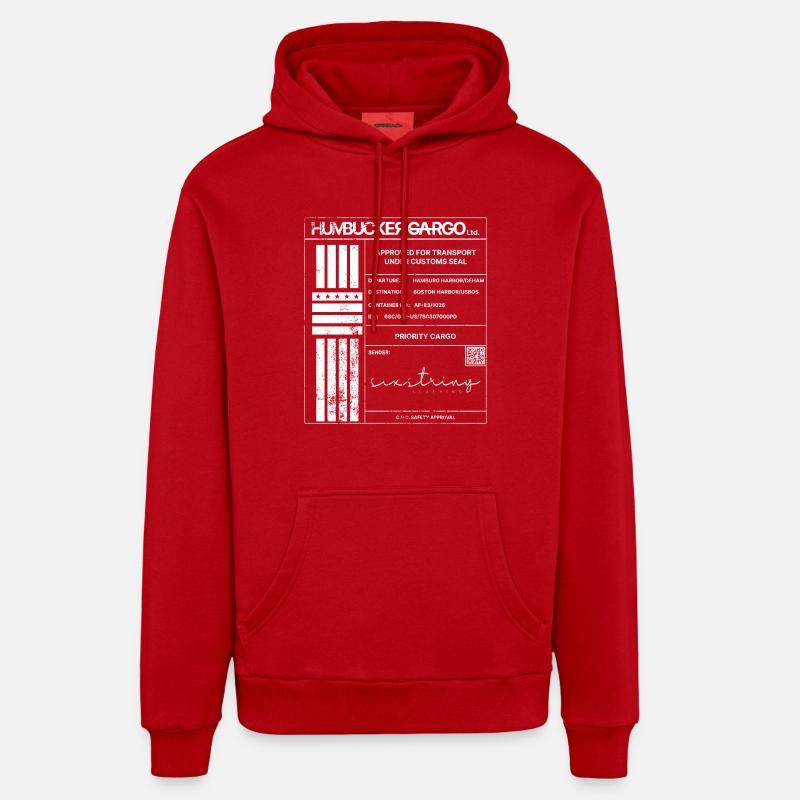 Étiquette d’expédition, blanche - Sweat à capuche bio décontracté fabriqué en UE - rouge