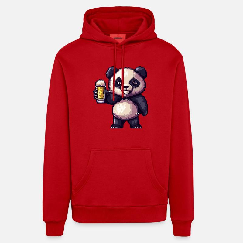 Bière Panda Pixel - Sweat à capuche bio décontracté fabriqué en UE - rouge