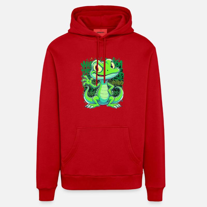 Fröhliche Echse – Witziger Comic Style - Organic Relaxed Hoodie Made in EU - Rot