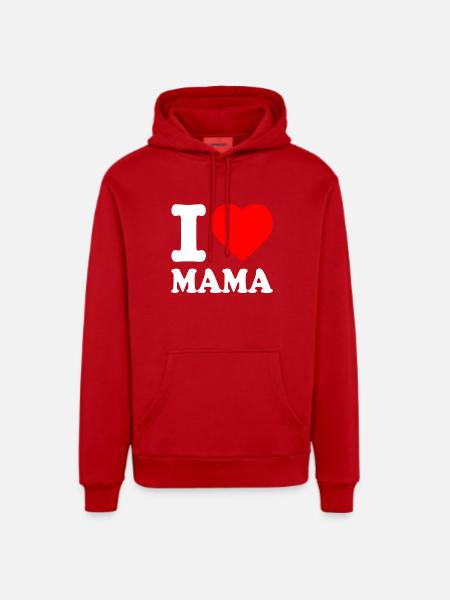 I love mama - Sweat à capuche bio décontracté fabriqué en UE - rouge