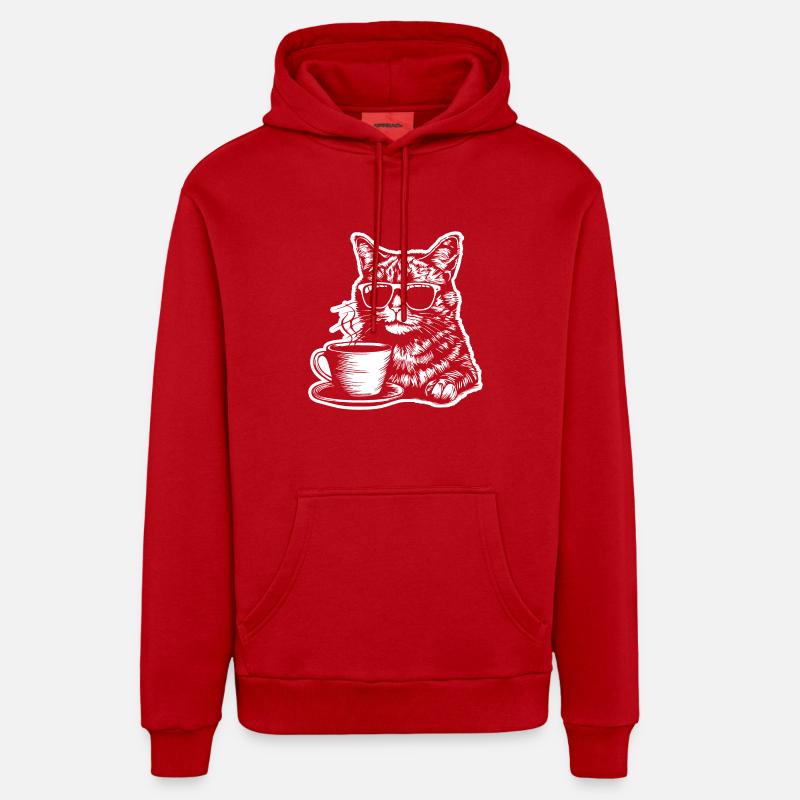 Café pour chat - Sweat à capuche bio décontracté fabriqué en UE - rouge