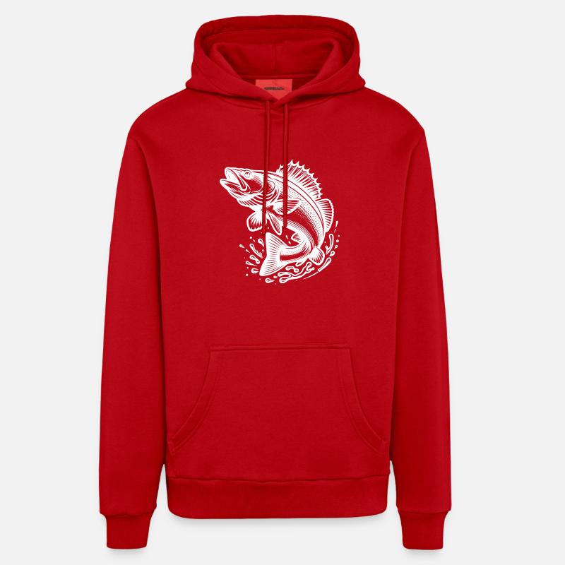 Grand poisson sandre sauteur - Sweat à capuche bio décontracté fabriqué en UE - rouge