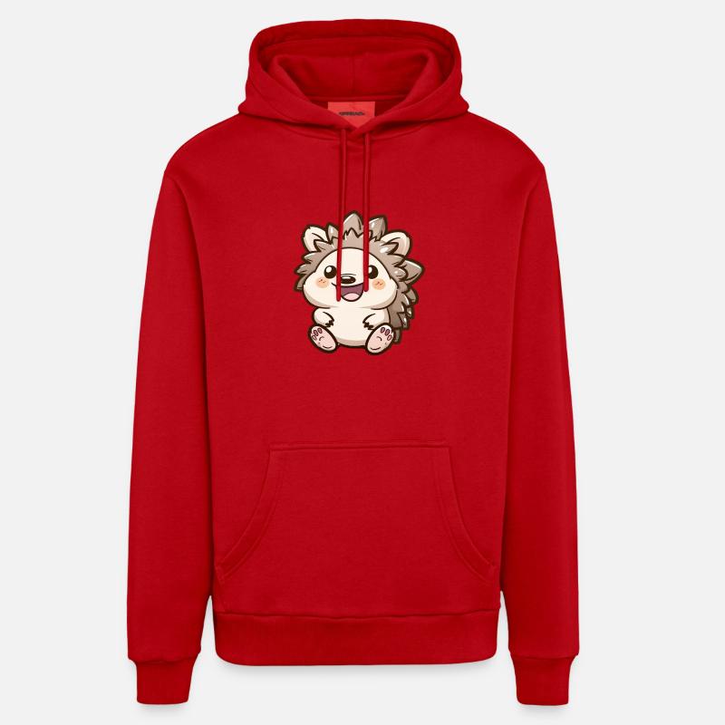 Motif de hérisson souriant mignon - Sweat à capuche bio décontracté fabriqué en UE - rouge