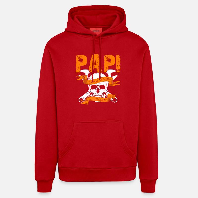 papi la legende - Sweat à capuche bio décontracté fabriqué en UE - rouge