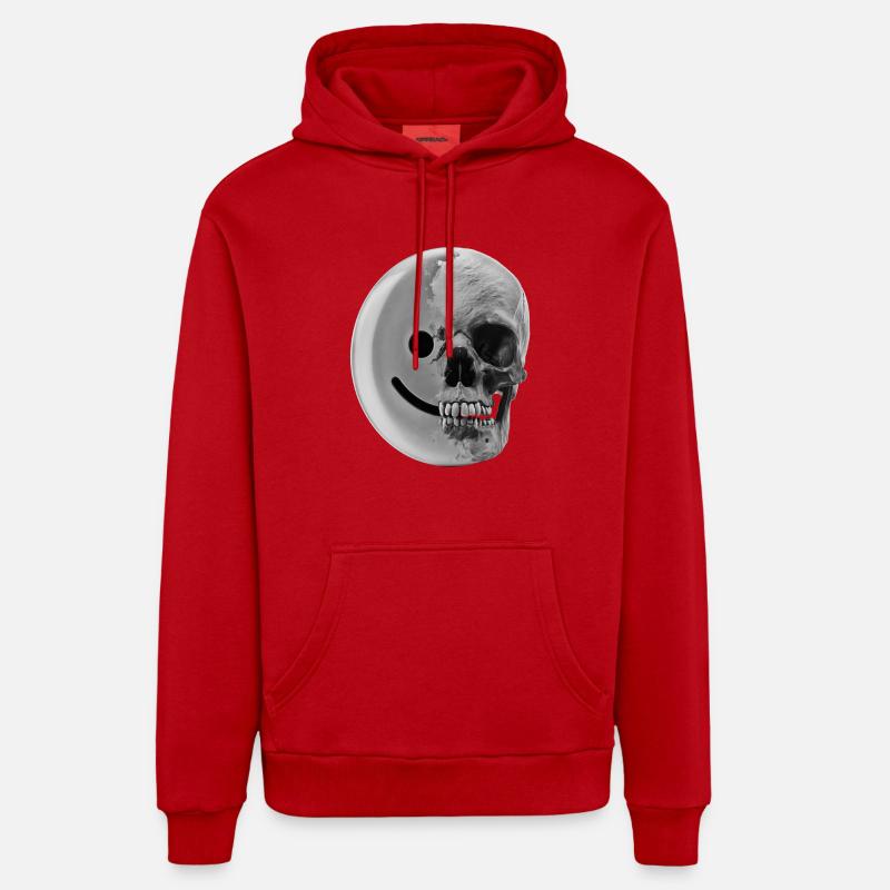 charbon smiley - Sweat à capuche bio décontracté fabriqué en UE - rouge