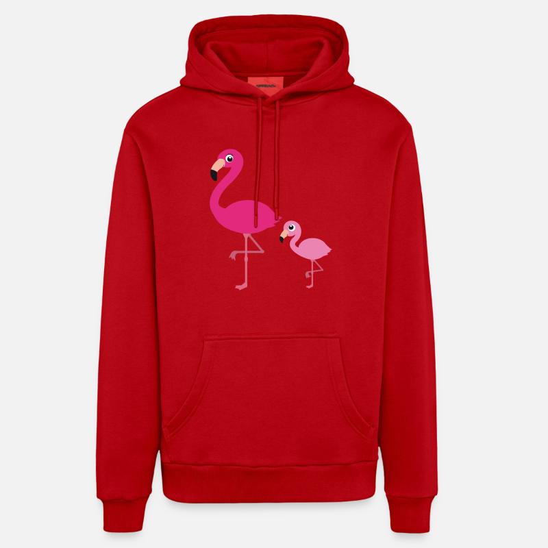 Flamingo mère avec enfant - Sweat à capuche bio décontracté fabriqué en UE - rouge
